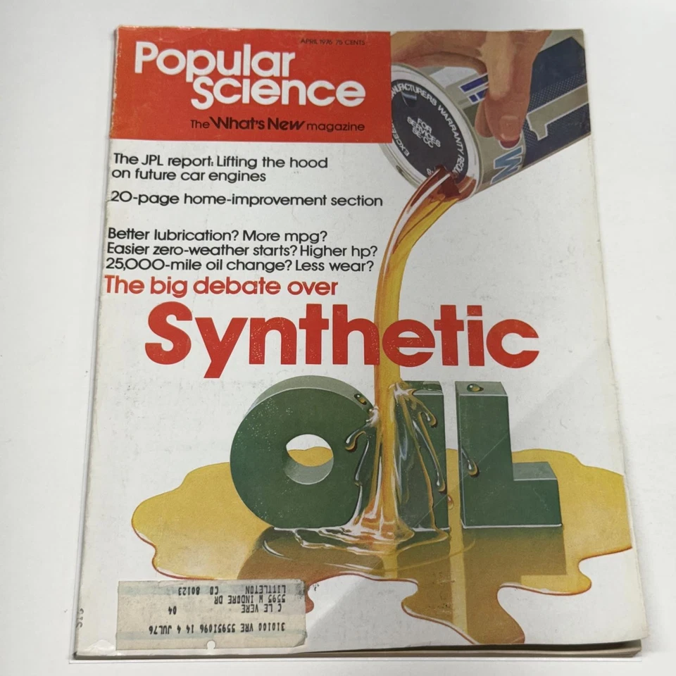 Vintage Popular Science Magazine April 1976 – Synthetic Oil Debate Car Tech Rare - Image 1 of 4