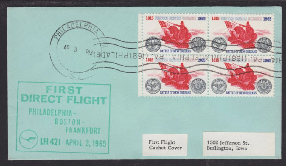 US Sc 1261 on 1965 Lufthansa First Direct Flight Cover - Image 1 of 1