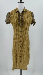 Ann Booth Womens Green Check Ruffle Front Collared Button Up Midi Dress Sz S - Picture 1 of 7