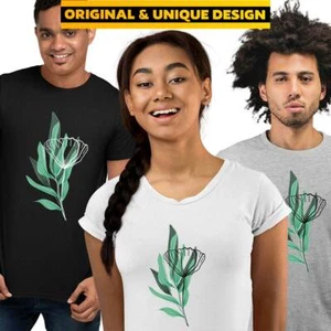 Botanical Summer T-Shirt Colorful Art Print Plant Short Sleeve Unisex Men Women - Picture 1 of 28