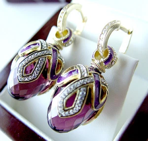 SALE ! GORGEOUS MADE OF STERLING SILVER 925 EARRINGS with AMETHYST and ENAMEL - Picture 1 of 1