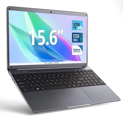SGIN 15.6 Inch Laptop 12GB RAM 512GB SSD, 1080P FHD Celeron N5095 Up to 2.8GHz - Image 1 of 4