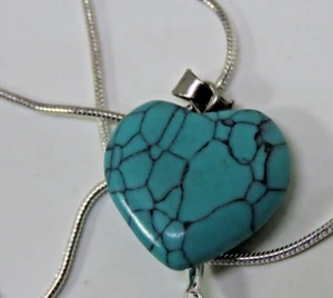 TURQUOISE Heart Pendant and Silver Plated Chain - Picture 1 of 6