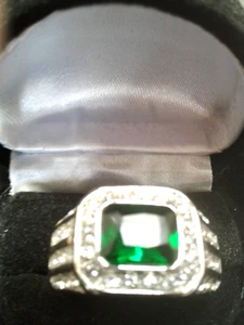 EMERALD LAB CREATED S DIAMOND WEDDING BAND RING  SZ 9 - 13 + BONUS NO TARNISH! - Picture 1 of 1