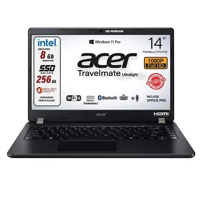 RICONDIZIONATO Acer TravelMate Intel 6405U SSD 256GB RAM 8GB 14" FHD Office21 - Immagine 1 di 4