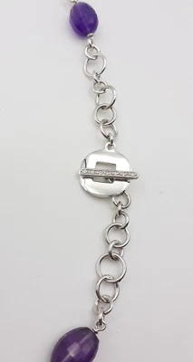 Collana ametista argento 925 diamanti gioiello donna catena artigianale - Immagine 1 di 4