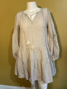 BENARAS by Citrus Beige Stufen Leinen Kleid bestickt Palmen NEU Größe S - Bild 1 von 7