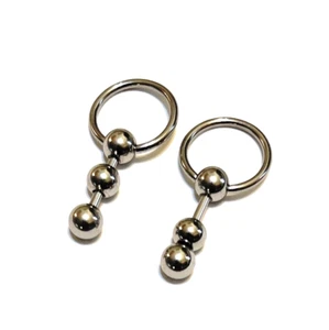 Handcrafted Surgical Steel 14g 1/2" NIPPLE 2 MOVEABLE BALLS DOOR KNOCKERS. - Picture 1 of 6