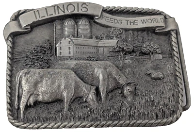 Hebilla de cinturón Bergamont Brass Works 1984 Illinois alimenta al mundo E-26 EE. UU. de colección Foto 1 de 4