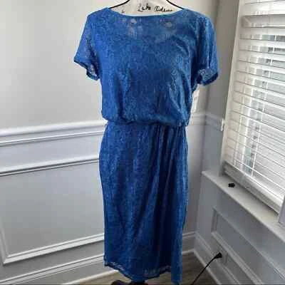 Adrianna Papell blue lace ruched short sleeve dress size 6 - Image 1 of 4