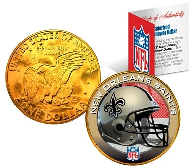 Dólar IKE Eisenhower chapado en oro 24K con licencia de los New Orleans Saints EE. UU. Moneda Foto 1 de 3