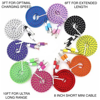 MICRO USB flat noodle Fabric Braided Data Charge Cable FOR Samsung galaxy s6 s7+ - Image 1 of 4
