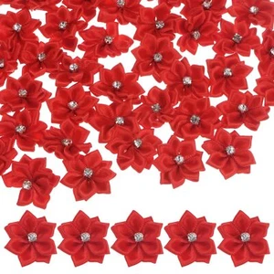 200-Pack Satin Ribbon Flowers 1.2 Inch Mini Fabric Flowers with Rhinestones F... - Picture 1 of 6