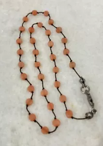 Round Angel Skin Coral Rope Knotted Necklace Sterling Silver 925 Clasp - Picture 1 of 5