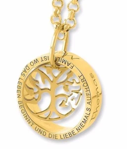 Kette mit Lebensbaum vergoldet, Familiennkette gold, Ring mit Gravur, Anhänger - Bild 1 von 3