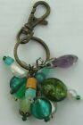 Beaded keyring mostly foil inners in shades of green split ring & trigger clip  