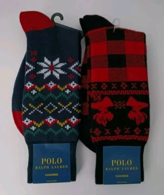 TOTALMENTE NUEVO x2 Polo Ralph Lauren Cashmere Signature Calcetines Talla 10-13 Zapato Talla 6-12.5 Foto 1 de 4