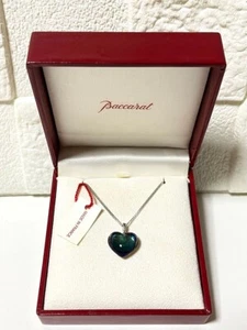 Baccarat Romance Heart Crystal Necklace Pendant Scarab Blue Silver 925 w/ Case - Picture 1 of 10