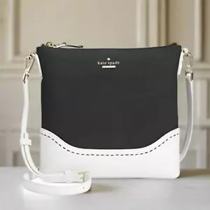 Kate Spade Crossbody Black Leather Canvas Shoulder Bag Flight Bag Jemma - Picture 1 of 9