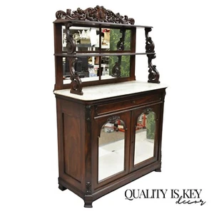 Antique Victorian Rosewood Marble Top Mirror Sideboard Buffet attr. John Jelliff - Picture 1 of 17