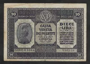 10 LIRE CASSA VENETA , Austrian Occupation of Venice 1918 , serie V67 - Picture 1 of 4