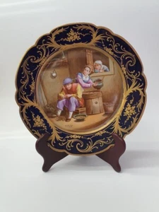 Cobalt Blue Border-Sevres Kitchen Scene Signed Plate-Hand Painted - Picture 1 of 9