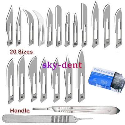 Cuchillas quirúrgicas estériles de acero al carbono bisturí mango de cuchillo herramientas de dentología médica Foto 1 de 4