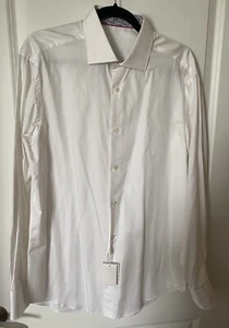 Bugatchi Herren weiß Blumen Flip Manschette Hemd NEU MIT ETIKETT 16 34/35 Einzelhandel $ 129 - Bild 1 von 17