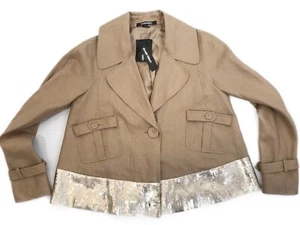 NWT Ellen Tracy 100% Linen Swing Safari Jacket Coat Sequin Hem Brown Lined Sz 6 - Picture 1 of 12