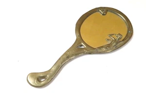 Vintage 1960’s Art Nouveau Deco Hand Held Vanity Mirror Brass Lady Nude 10" (B) - Picture 1 of 6