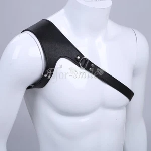 Men's Adjustable One-shoulder Body Chest Harness Lingerie Faux Leather Costume - Picture 1 of 10
