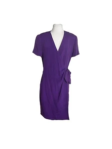 Adrianna Papell Safe Silk Purple Wrap Dress Womens Size 8 Wedding Guest V Neck - Picture 1 of 8
