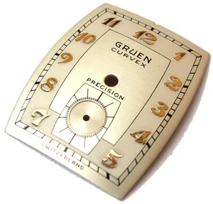 Ziffernblatt Gruen Curvex Precision original 40er Jahre silber rechteckig NOS - Picture 1 of 10