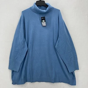 Ulla Popken Turtle Neck Sweater Women's 32/34 Blue Side Split Long Sleeve Cozy - Picture 1 of 14
