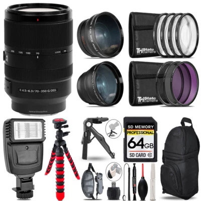 Lente Sony E 70-350 F/4,5-6,3 G OSS - Kit de 3 lentes + Flash + Trípode - Kit de 64 GB Foto 1 de 4