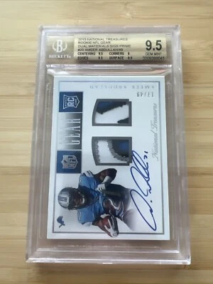 2015 NATIONAL TREASURES AMEER ABDULLAH ROOKIE GEAR AUTO DUAL PATCH 17/49 BGS 9.5 - Image 1 of 3
