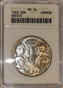 GREECE / 1963 30 Drachmai Centennial - Five Kings - ANACS MS 64 !!! - Picture 1 of 2