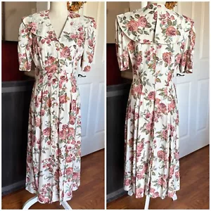 90s Vtg Dress Sz 5/6 Cottagecore Pink Rose Floral 40s 50s Betsys Things Romantic - Picture 1 of 15