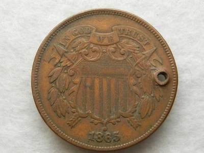 1865 two cent piece old copper US coin - Image 1 of 2