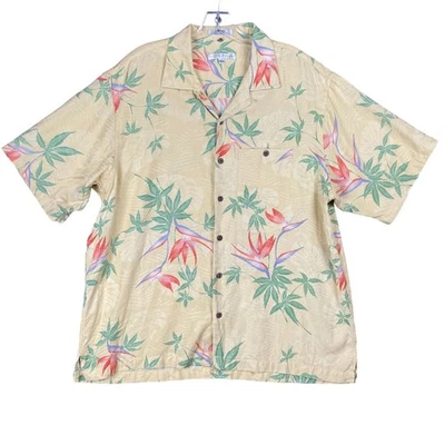 Camisa Hawaiana Geoffrey Beene Seda Para Hombre Talla XL Floral Lavable Playa Vacaciones Foto 1 de 4