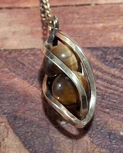 14kt Gold gelb gefüllt 18" Halskette 1/2" Tigerauge Käfig Anhänger DEC Vintage - Bild 1 von 6