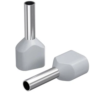 100x Twin Aderendhülse isoliert 2x 4mm² grau Kupfer verzinnt 3,5x12mm Hülse - Picture 1 of 4