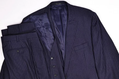 Lauren Ralph Lauren Slim Navy Flannel Stripe 3-Piece Suit 50 L Pants 40x32 - Image 1 of 4