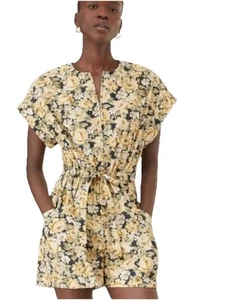 La Vie Rebecca Taylor Serena Fleur Yellow Shorts Cotton Romper XL Reg $295 NWT - Picture 1 of 5