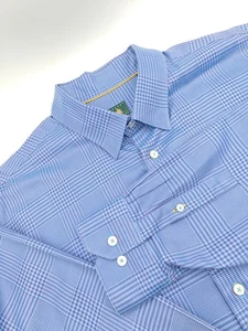 🇺🇲 Robert Talbott Men's 2XL 18.5x34 Blue Purple Plaid Hidden Button Down Shirt - Picture 1 of 7