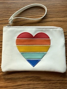 Old Navy White Faux Leather Wristlet With Rainbow Heart Design - Picture 1 of 8
