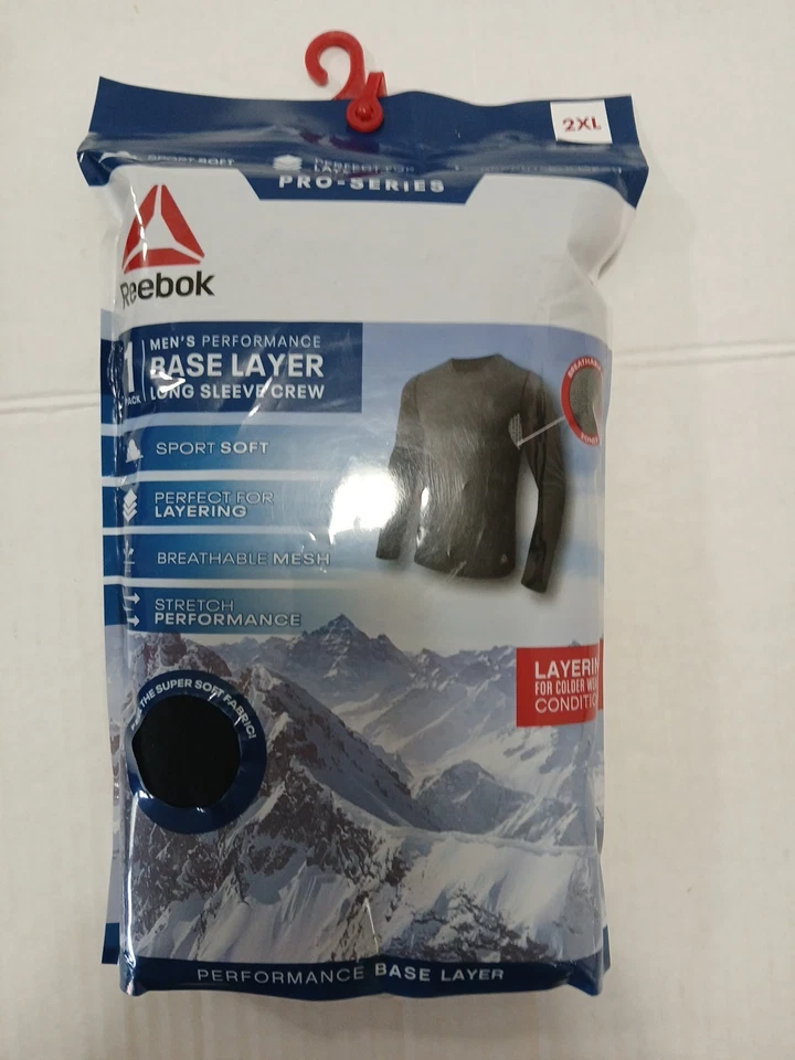Reebok Men Performance Base Layer Long Sleeve Crew Breathable Stretch 2XL