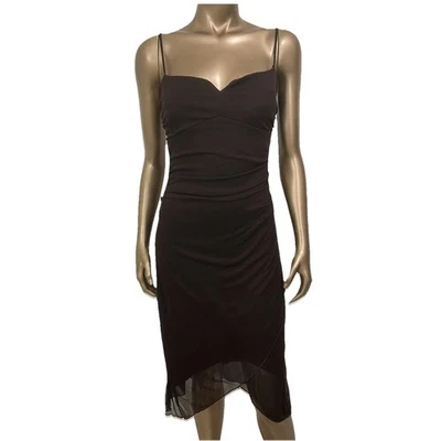 Vestido sin Mangas De Colección Años 90 Marrón Chifón Dobladillo Asimétrico Hada Etéreo Terroso Grunge M Foto 1 de 4