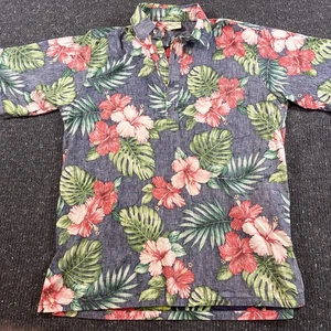 Vintage Go Barefoot Tropical Floral Pullover Hawaiian Shirt USA MADE Men’s L EUC - Picture 1 of 4