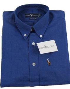 POLO Ralph Lauren Camicia Abito Uomo 100% Cotone Blu Easy Care Taglia 15-33 Nuova con etichette - Foto 1 di 10